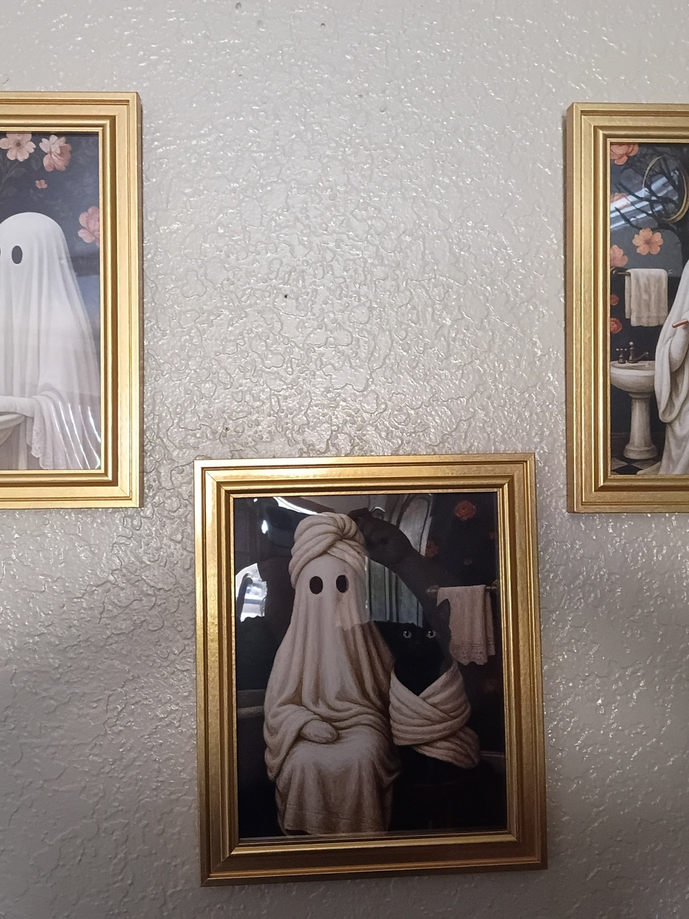 Gold-Framed Ghost & Cat Wall Art Print - Home Wall Decor